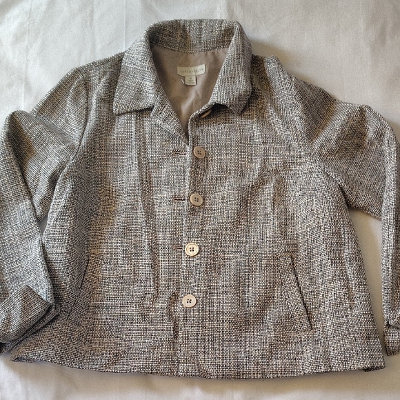 Appleseed's Jackets & Blazers - Appleseed's Beige Tweed Button-Front Blazer Size 16 EUC